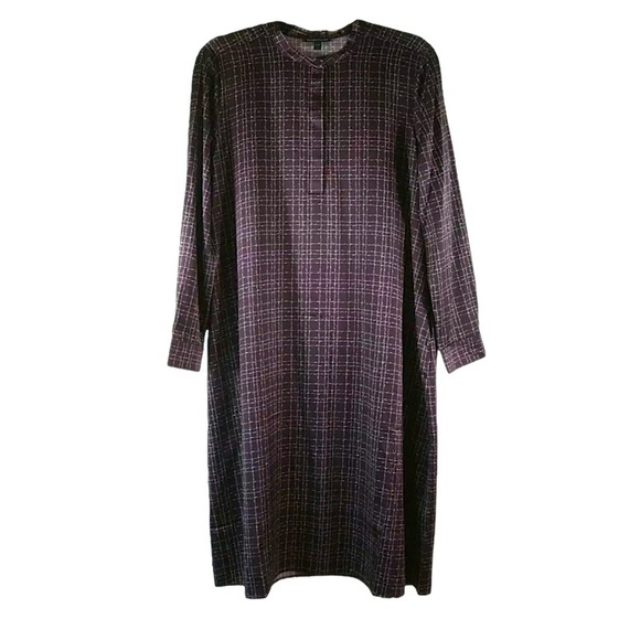 $368 Eileen Fisher Band Collar Stretch Silk Dress XSmall Casis Plum Long Sleeve